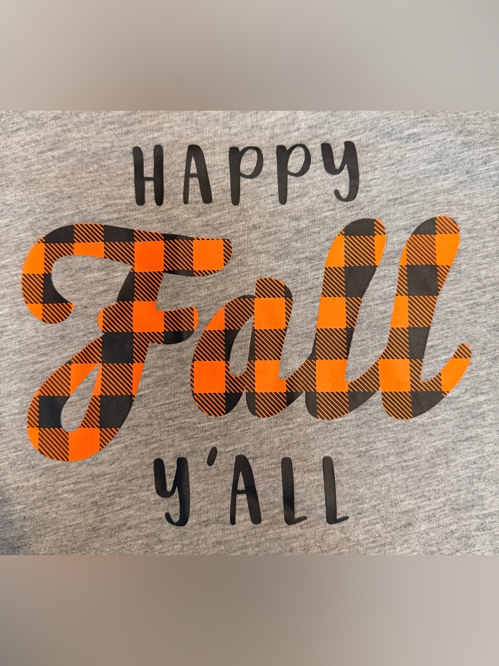 Womens Gray Orange Plaid Happy Fall Y'all Autumn T-Shirt Positvitees Polyester